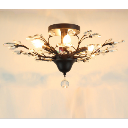 美式水晶吸顶灯 地中海餐厅灯个性树枝铁艺卧室客厅复古灯具