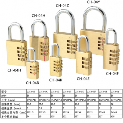 4位号码高档40mm数字全铜机械式耐用大挂锁CH-04W