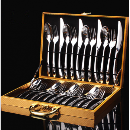 不锈钢刀叉勺 木盒24件套餐具套装不锈钢餐具